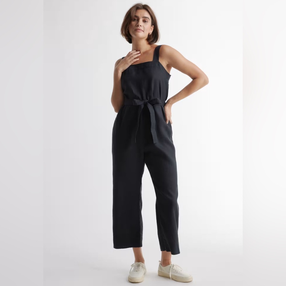 Quince Women’s Black Linen Jumpsuit sz XL NWT Sleeveless Square Neck Belted